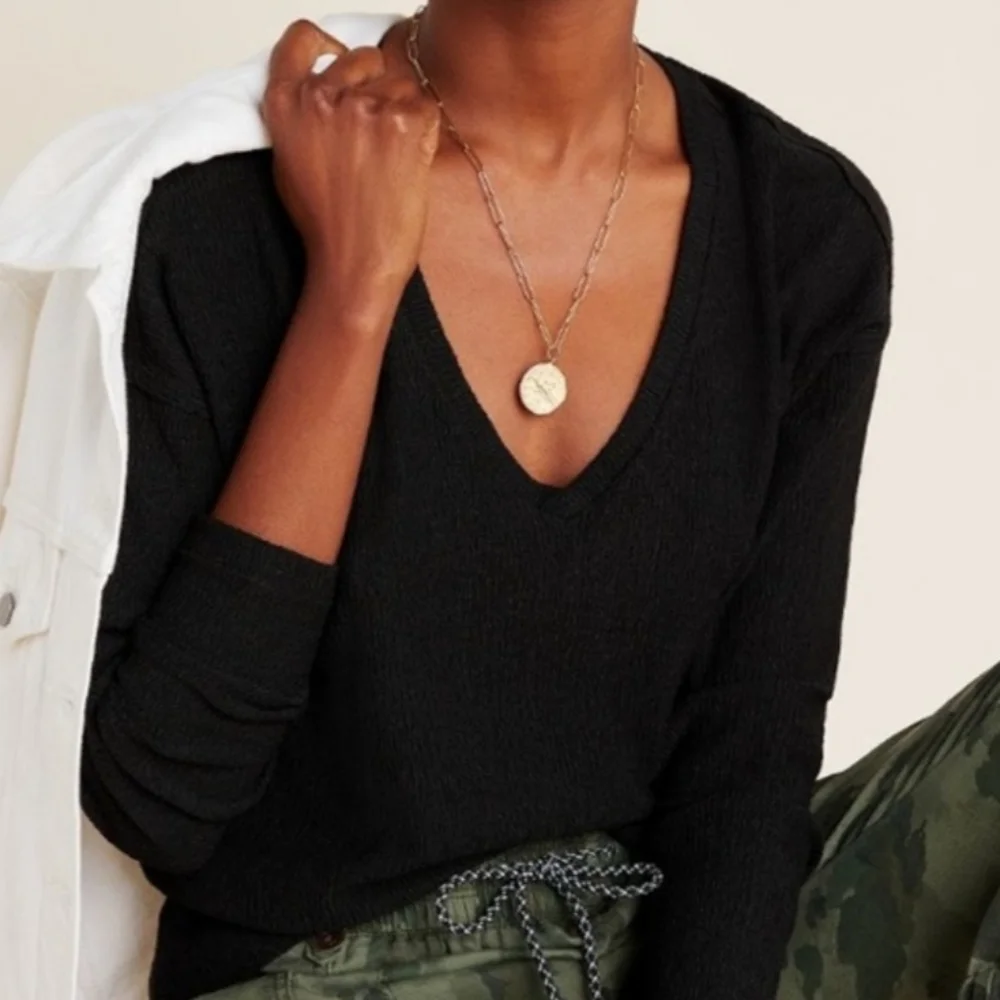 Anthropologie Brand New Textured Black Ling sleeve Top. XL. NWT! - Picture 2 of 15